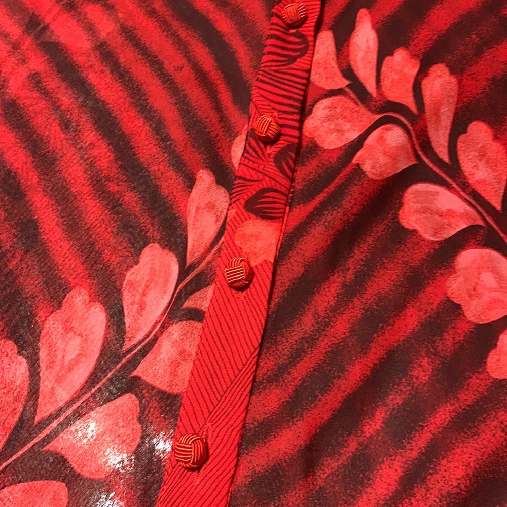 Vera Cristina Red Floral Print Sheer Silk Tunic Size M - Picture 7 of 8